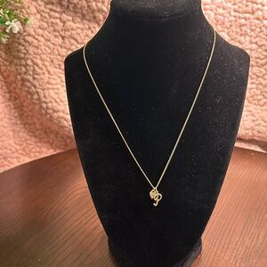 Gold-tone dainty initial “P” necklace with rhinestone heart pendant necklace